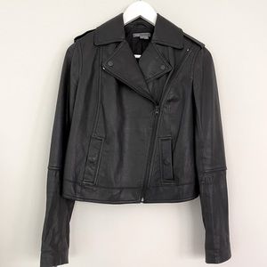 VINCE LEATHER MOTO JACKET in Black